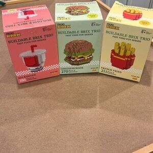 BUILDABLE BRIX TRIO- FAST FOOD FUN SERIES; MILKSHAKE, CHEESEBURGER, FRENCH FRIES